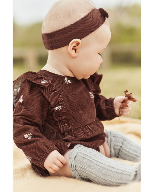 Brown/White Baby 3Piece Corduroy Bubble Romper Set